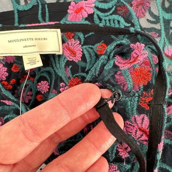 Anthropologie Moulinette Soeurs Black Floral Embroidered Lace Tunic Small Top - Picture 8 of 9